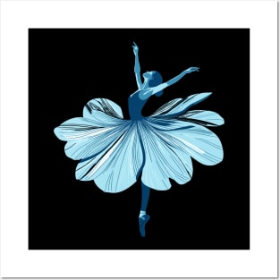 Beautiful ballerina in a blue dress dancing. Vector illustration, tiptoe pose, ballet performer Posters and Art